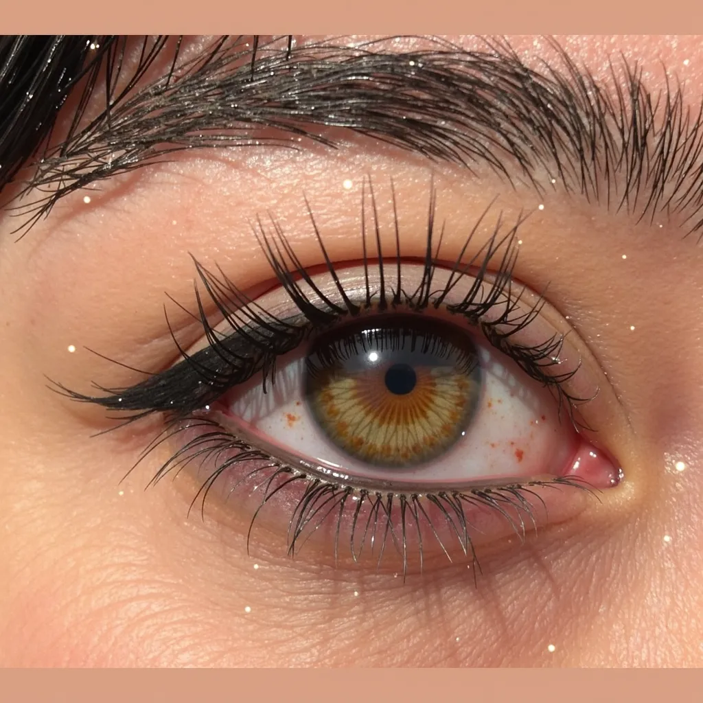 "A hyper-realistic close-up of a human eye with its original hazel-brown color preserved. The eye is highly detailed with visible eyelashes and skin texture. The iris subtly blends with a cosmic effect, incorporating stars and nebula-like details while kee...