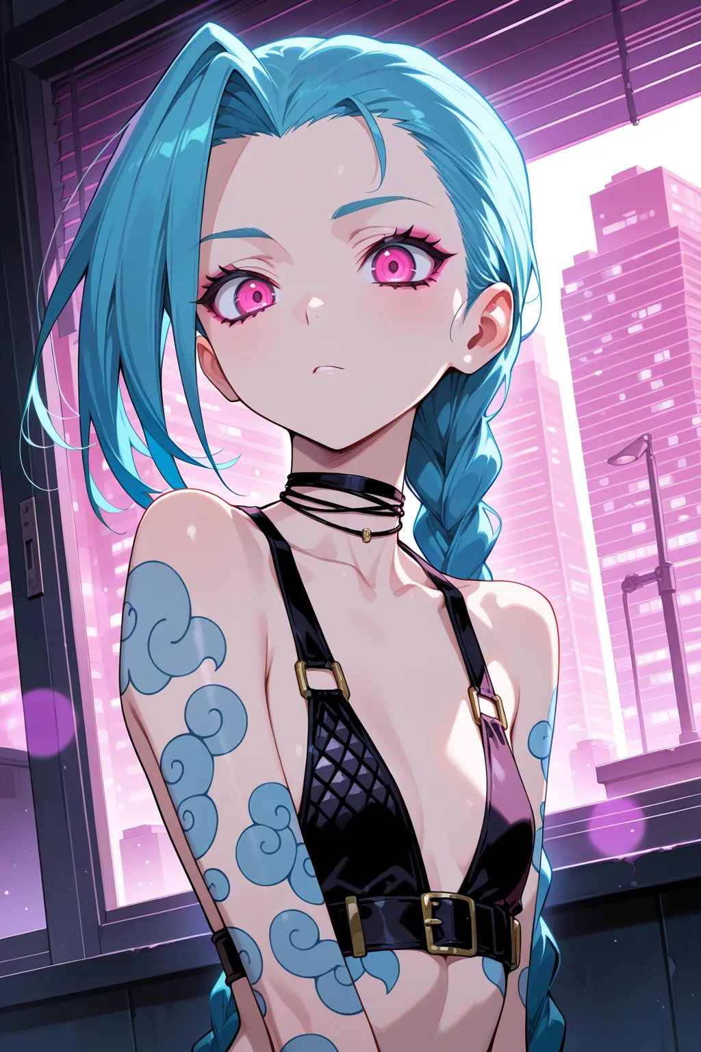 masterpiece, best quality, amazing quality, very aesthetic, high resolution, newest, hyper-detailed, anime, 1girl, jinx