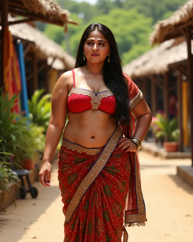 ((best quality)), ((masterpiece)), (detailed), perfect face
 Big body big, Red  bra,Red Indian dress,  in india village 