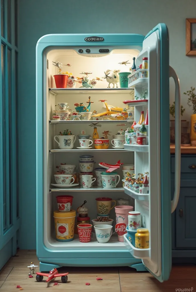 The refrigerator is full of airplane cups
