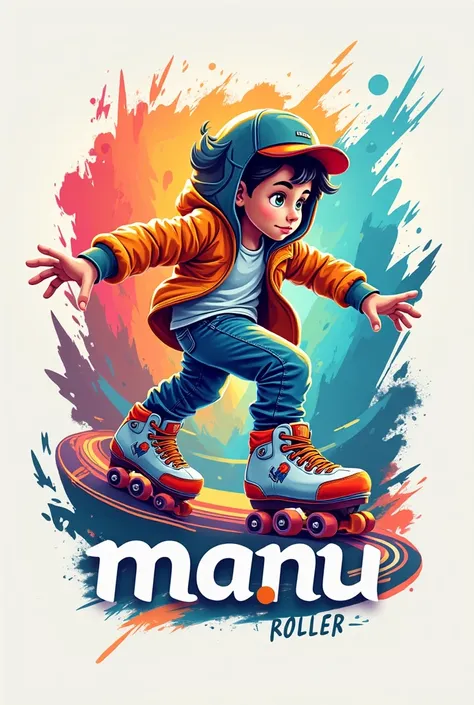 A logo with the letters : Manu_Roller and some background rapas and a boy skating in them