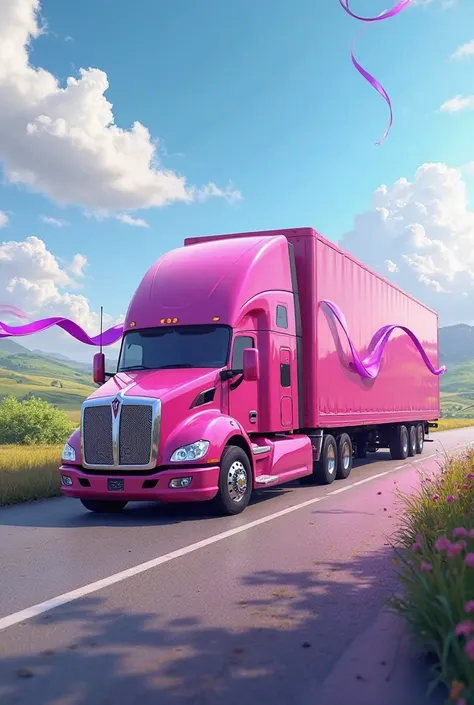 
I want a pink Kenworth trailer with a purple ribbon by March 8