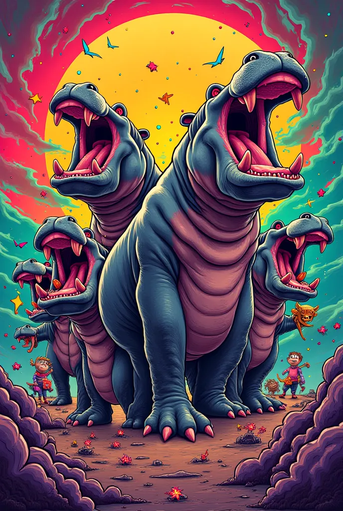 Draw us a concert poster The name of the musical group " Screaming Hippos " 