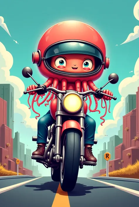 Jellyfish with a motorcycle helmet cartoon