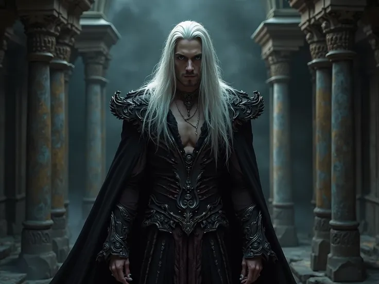 Vampire Lord Handsome long white hair muscles