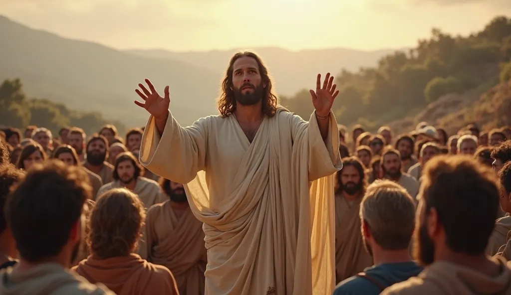 Jesus preaching to the crowd — Illustrate Jesus teaching with love and compassion, imparting wisdom to those around you