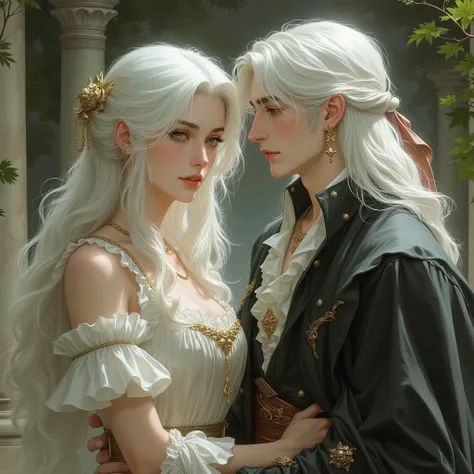 The Beautiful Swallow. girl with long white hair,beautiful .  The Man with Long White Hair, European view of the stands ,  beautiful girl,  beautiful skin,beautiful body,green eyes,, a man with long white hair is talking in a marble gazebo,young son and mo...