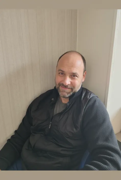 bald man with glasses, smooth scalp, calm facial expression,  sits in a leather chair , study with panoramic windows, 4K, photorealistic, High detail,  Premium quality , professional photography, soft lighting, warm color palette, wood paneling on walls, d...