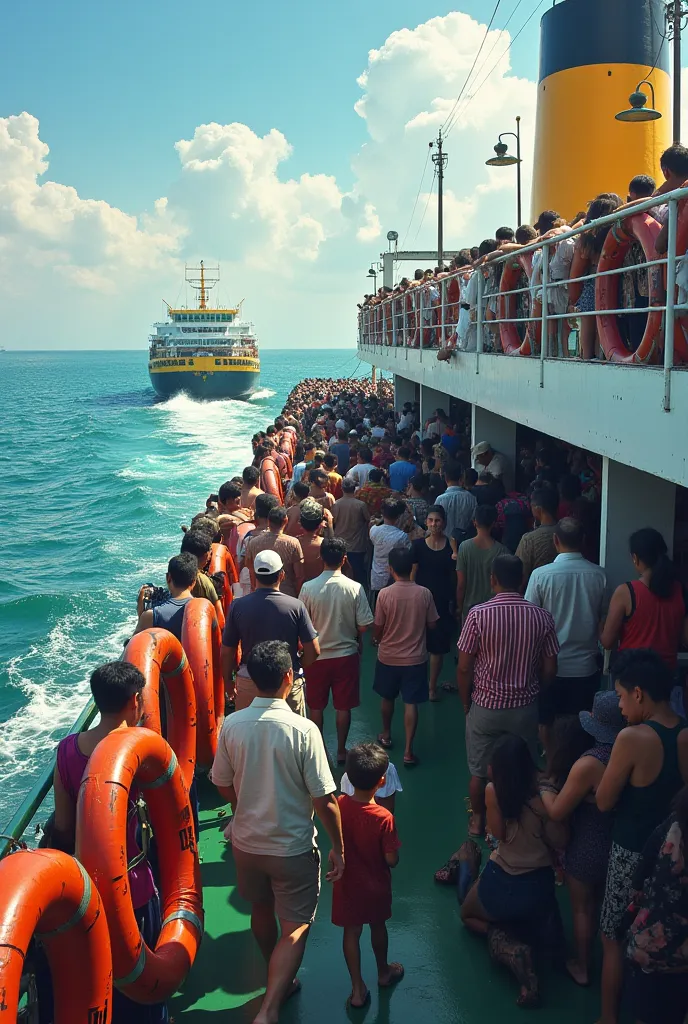 The deck of the ferry is filled with a vibrant, lively atmosphere. Winches, lifebuoys and lines full of laundry to dry are everywhere. There is noisy chaos among the passengers, but those left behind as the ferry leaves the dock wear a look of bitterness a...