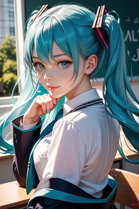 Miku wearing a uniform　sex　back