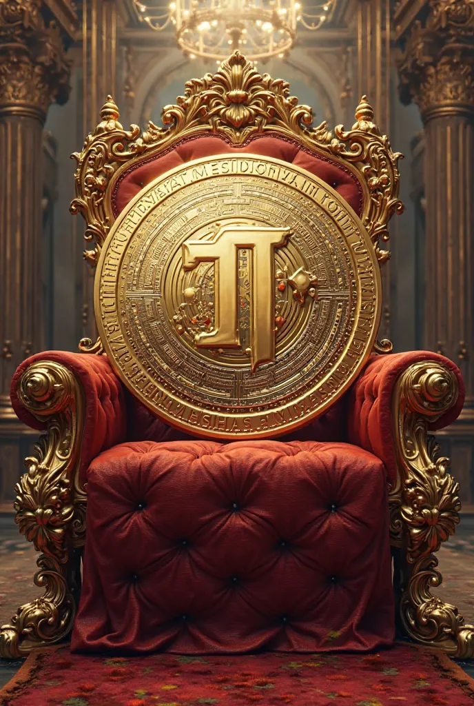 A giant coin from PI Network placed on a throne 