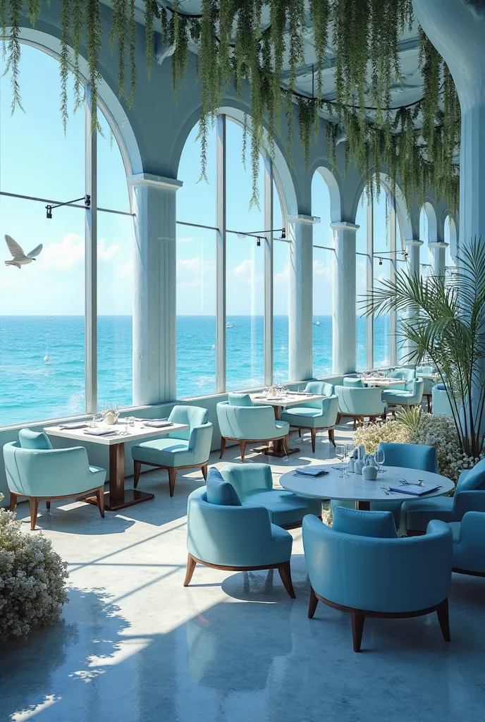 Sea blue colour theme restaurant seating 