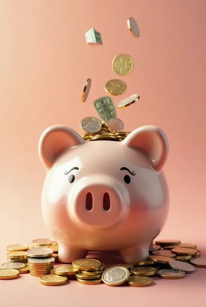 An image with a piggy bank: Photo of a piggy bank, filled with money, symbolizing savings and a financial pillow.