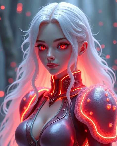 3D High Resolution,Exquisite detail,Transparent Red Glowing Ice Snow，Face fine ,Dark and Chaotic Rage in Light Armor,1 Girl,Single,Snow White Long Hair,Premium 4K, High Reality ,major照片級,Super detailed,Physics Base Rendering, Extreme Detail ,major,Bright C...