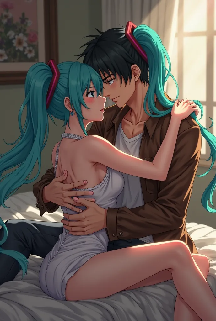 Eren Jeager and Hatsune Miku,strippeds,Hot bed Romantic,Making out