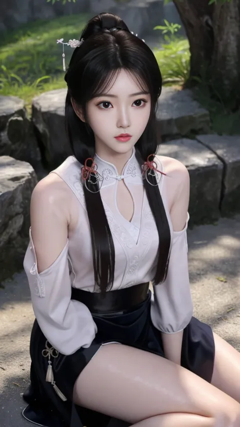 Fashionable beautiful woman, Gentle and charming Chinese beauty, Korean(Korean Idol), Exquisite and sexy clavicle, Charming oval face, Double eyelids, clever [peach]blooming eyes, Pink lips, Small nose, Bare shoulders, focus on this face, close-up of this ...