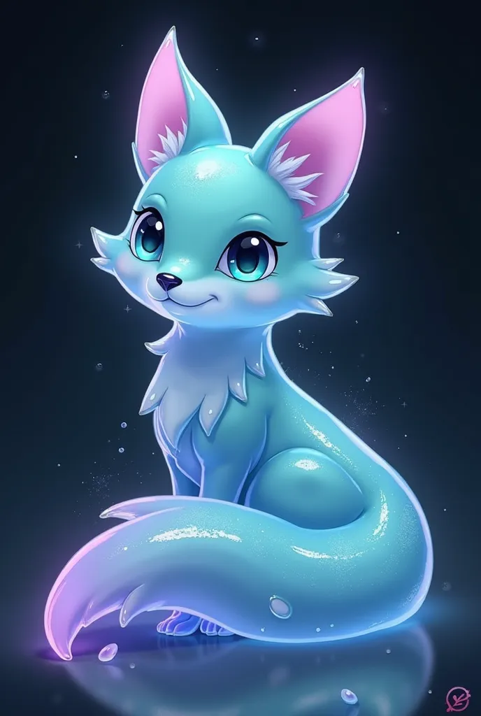 slime, shaped like a fox, but flexible and translucent like a slime.

The fox's ears and tail may have a semi-liquid appearance. They appear to melt or stretch, shrink.

The slime flesh is viscous and glows slightly in the dark.

The eyes shine like clear ...