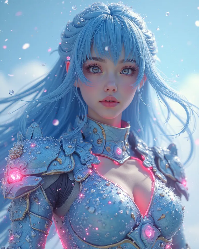 3D High Resolution,Exquisite detail,Face fine ,Light armor in red lightning and blue ice,1 Girl,Single,Sky Blue Long Hair,Premium 4K, High Reality ,major照片級,Super detailed,Physics Base Rendering, Extreme Detail ,major,Bright Color,Big breasts, 3D ,Realism,...