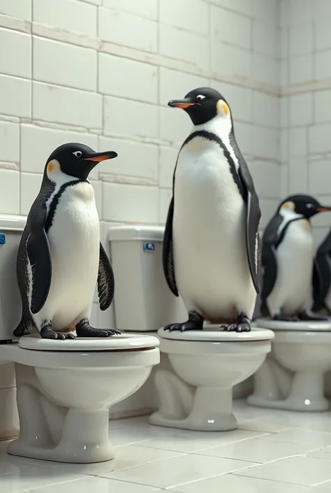 penguins sitting on the toilet 