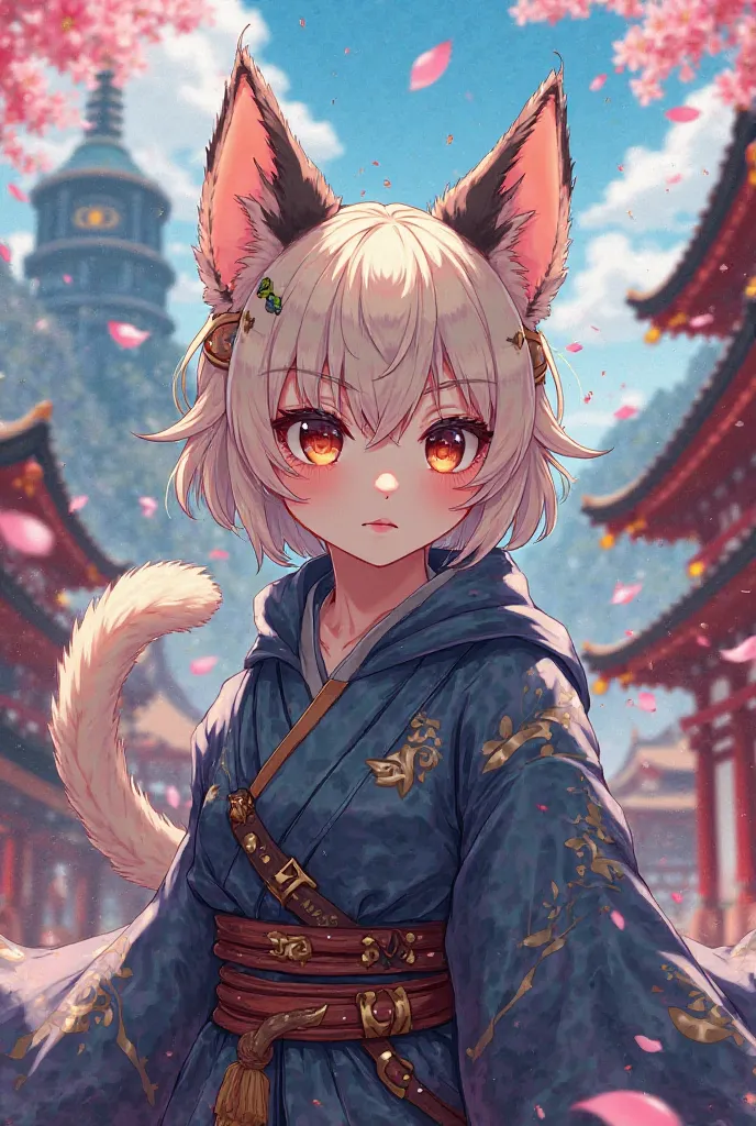 Create a 2d anime with samurai cat ears