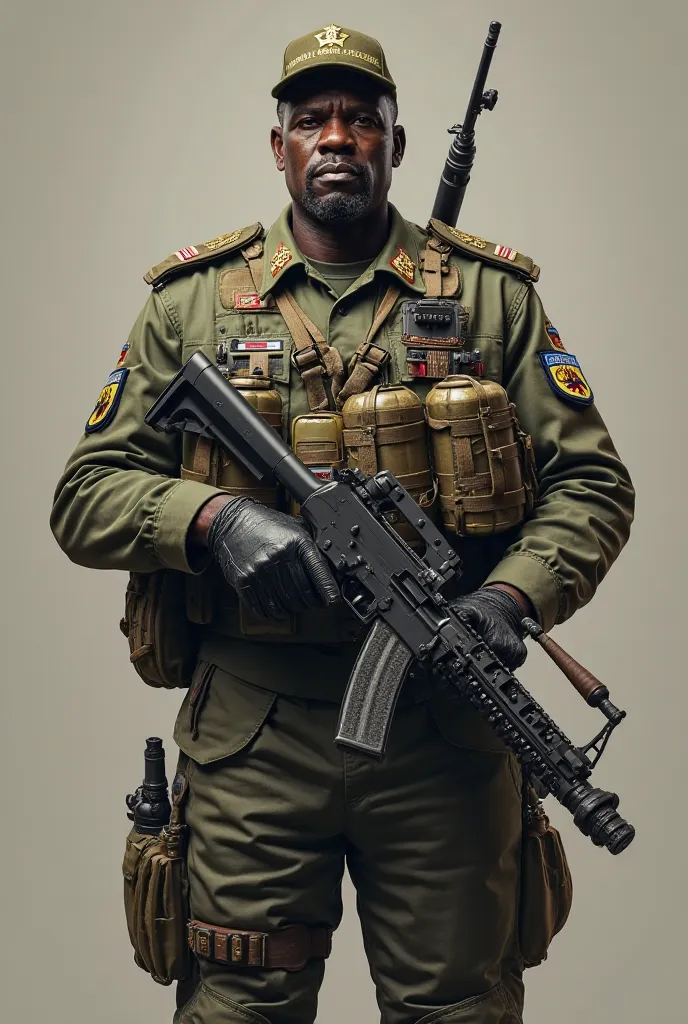 Make me an avatar of Captain Ibrahim Traoré in heavily armed mode 