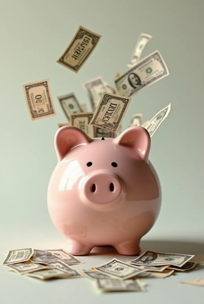 piggy bank, text filled with money , symbolizing savings.

