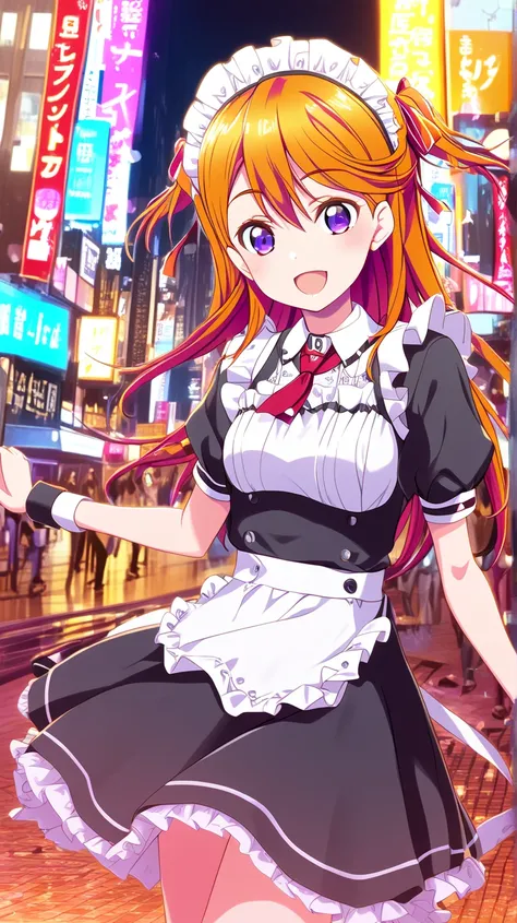 Shibuya Kanon、orange hair、 purple eyes、Maid Costume