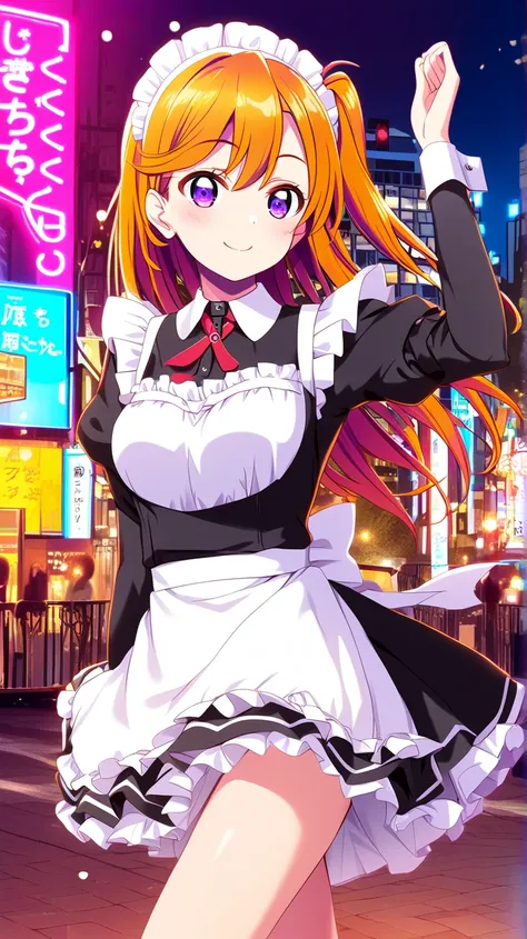 Shibuya Kanon、orange hair、 purple eyes、Maid Costume