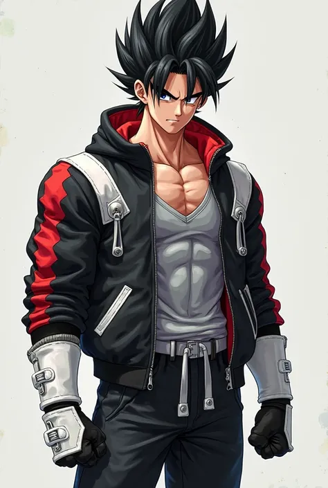 (photorealism:1.2), handsome, adult saiyan man, his age is 28 years old, his status is saiyan from dragon ball z, he is tall, muscular, his one single scar around my neck and red lighting region of the back of the left shoulder, his left shoulder is devil ...