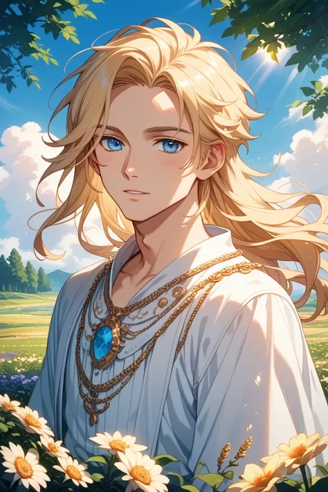 Blond, blue-eyed, beautiful boy with long, beautiful hair