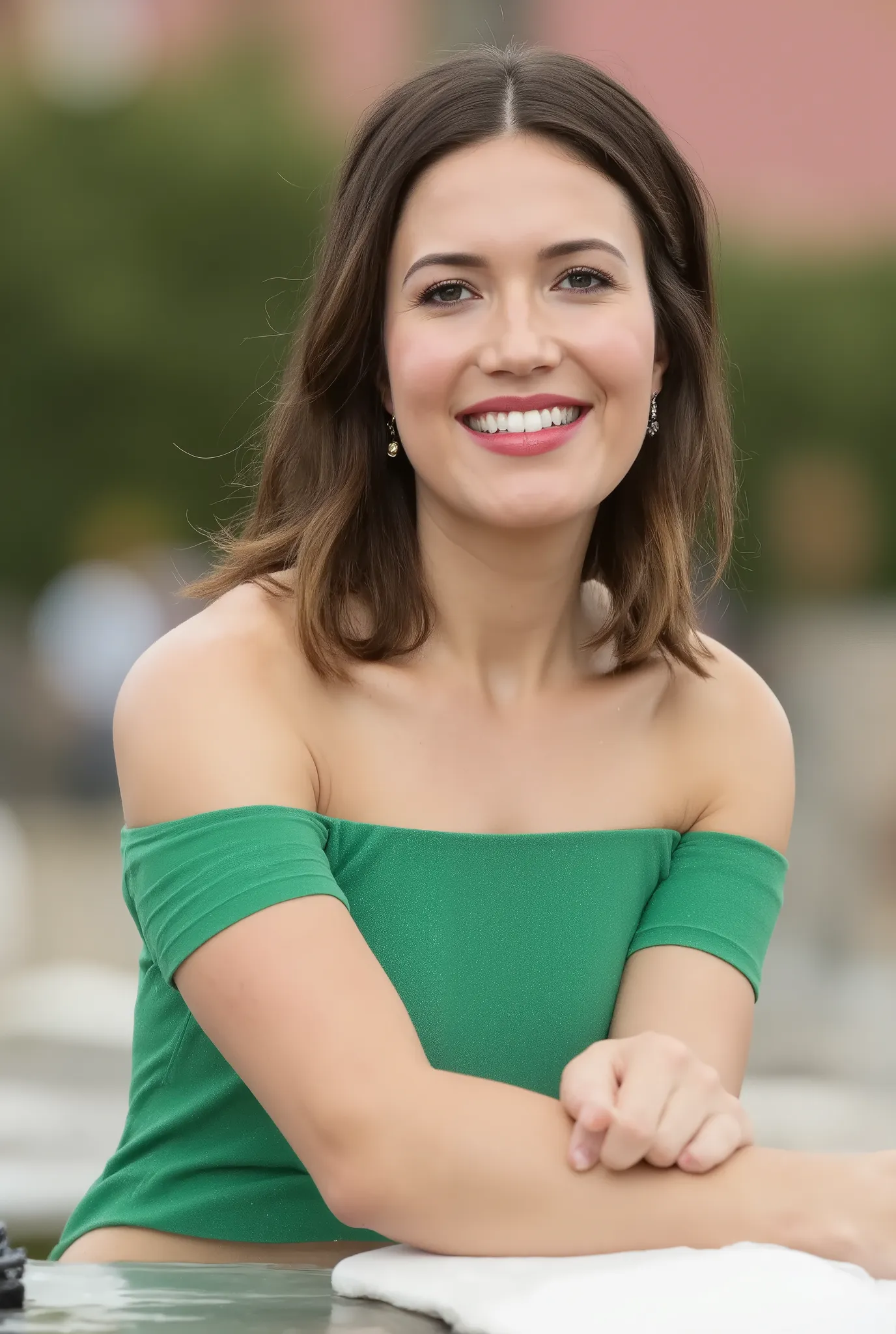 best quality, highres, 8k, masterpiece, photography, detailed midbody photorealistic portrait. Mandy Moore embraces island vibes in a vibrant emerald green string bikini, paired with a sheer floral sarong tied at her waist. Her hair is styled in a tousled ...