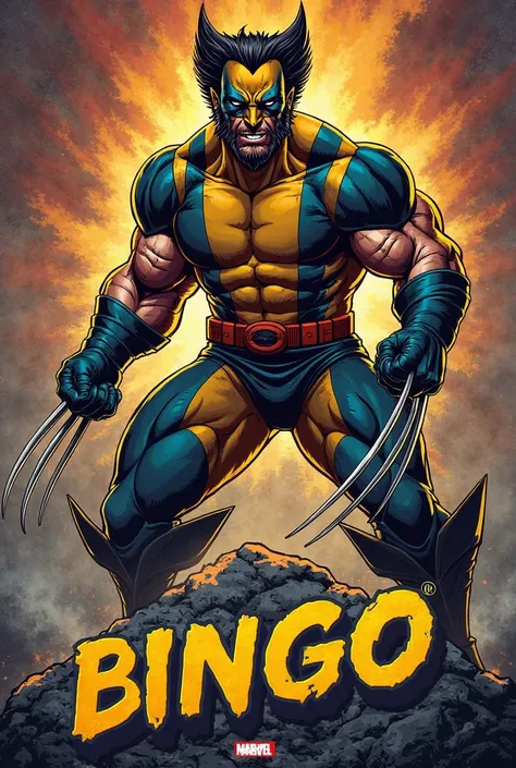 A vibrant illustration with the phrase 'I won at LOGAN Bingo' in Portuguese highlighted, written in a stylized and impactful font. In the background, Wolverine (Logan)  appears in an imposing pose , with their extended adamantium claws and a fierce express...