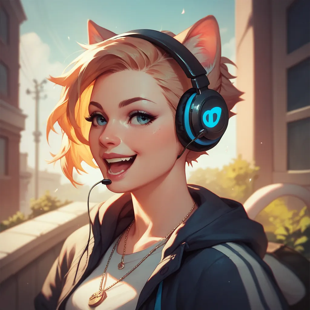 A cat that studies,listening to music with headphones