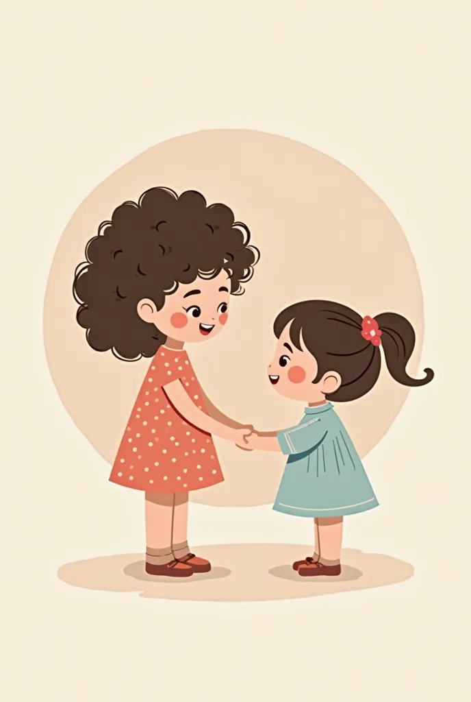 :
"A tiny figurine-style illustration of a mother with curly hair and a daughter with a ponytail, both smiling and looking at each other warmly. The design is inspired by a boutique logo, using soft pastel colors and a minimalistic yet cute aesthetic."