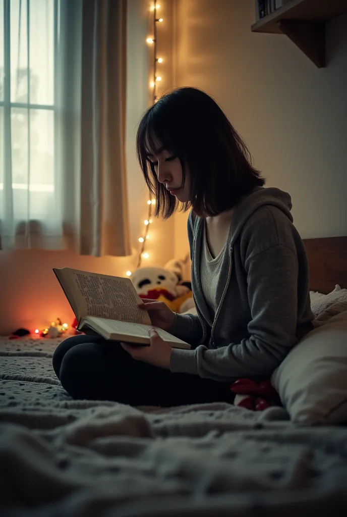 Sitting on the bed reading