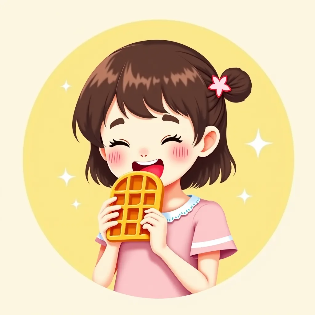 Logo Design Brief: Korean Waffle Shop with a  Girl (Square Format)

You are a talented graphic designer tasked with creating a logo for a Korean waffle shop. This logo should feature a  girl enjoying a waffle, with the design in a square format that is bot...