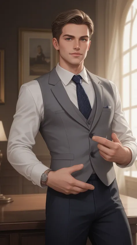 A handsome man fixing his suit