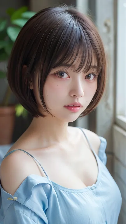 ( bob cut hair:1.2),( nightgown:1.2),1 girl, Japanese, 28 years old ,(small breasts:1.3),(Best Quality,masterpiece:1.3,super A high resolution,),(Ultra High Resolution,caustics),(photorealistic on the bed:1.4,RAW shooting,)super realistic capture,very well...