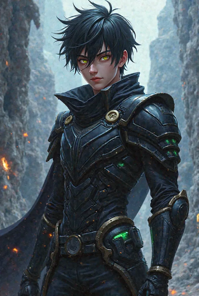 Anime guy 16yrs old in black armour-like outfit 