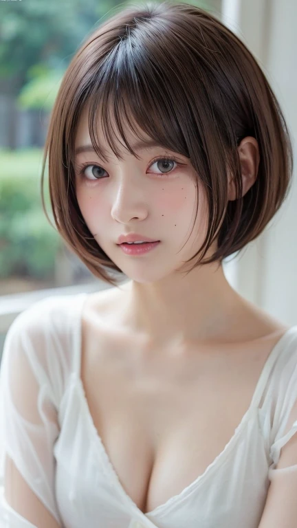 ( bob cut hair:1.2),( nightgown:1.2),1 girl, Japanese, 28 years old ,(small breasts:1.3),(Best Quality,masterpiece:1.3,super A high resolution,),(Ultra High Resolution,caustics),(photorealistic on the bed:1.4,RAW shooting,)super realistic capture,very well...