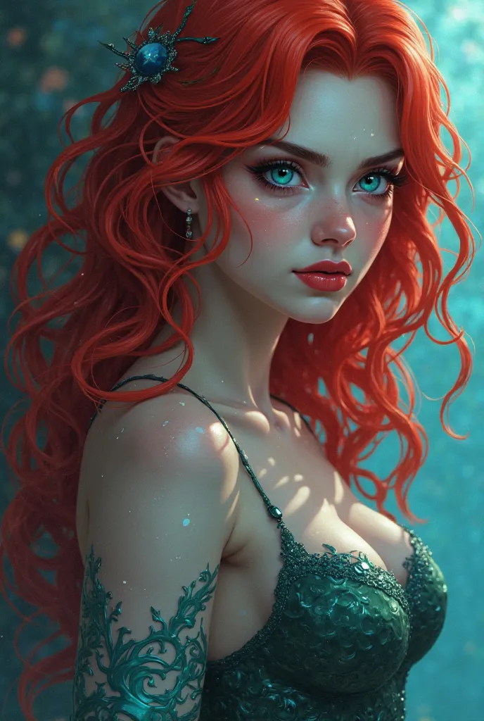 A female siren character that describes herself like this: "My hair trails along my back, red, just like my left eye - my right eye is the color of the ocean I was born in. The name of said ocean is Diavolos - the waters of apples and sapphires. A combinat...