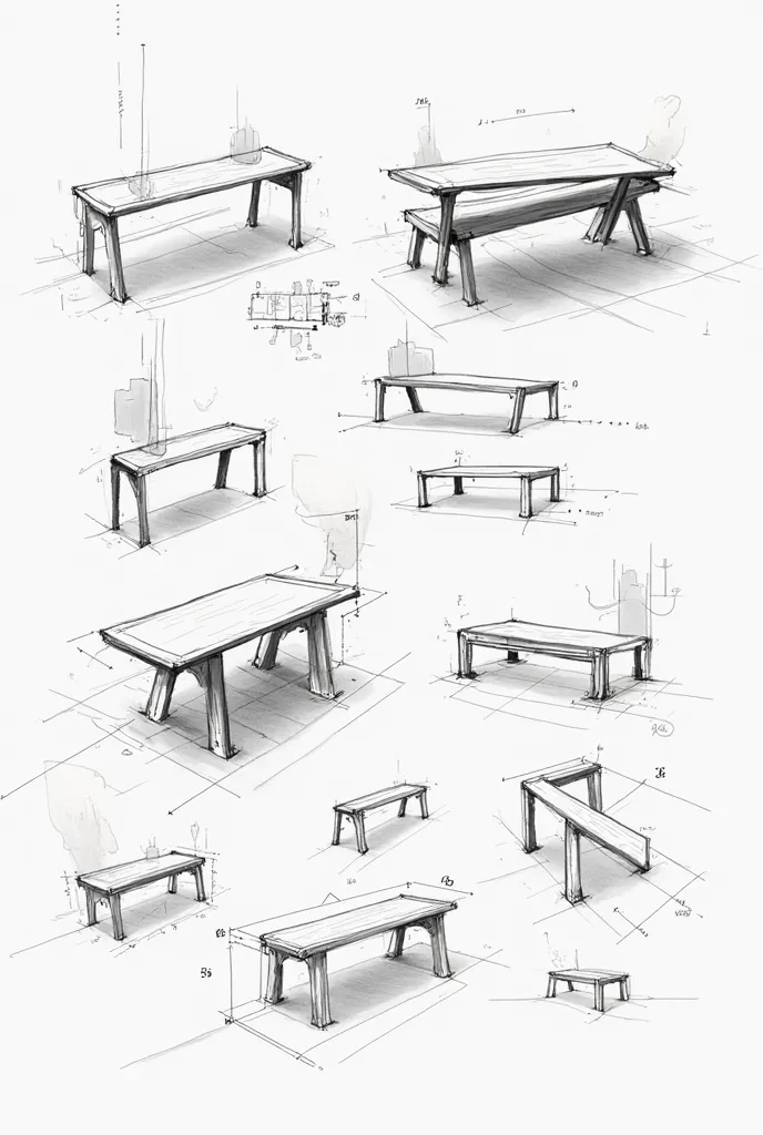 rough in complete furniture sketches, design process sketches of furniture in a a3 horizontal sheet