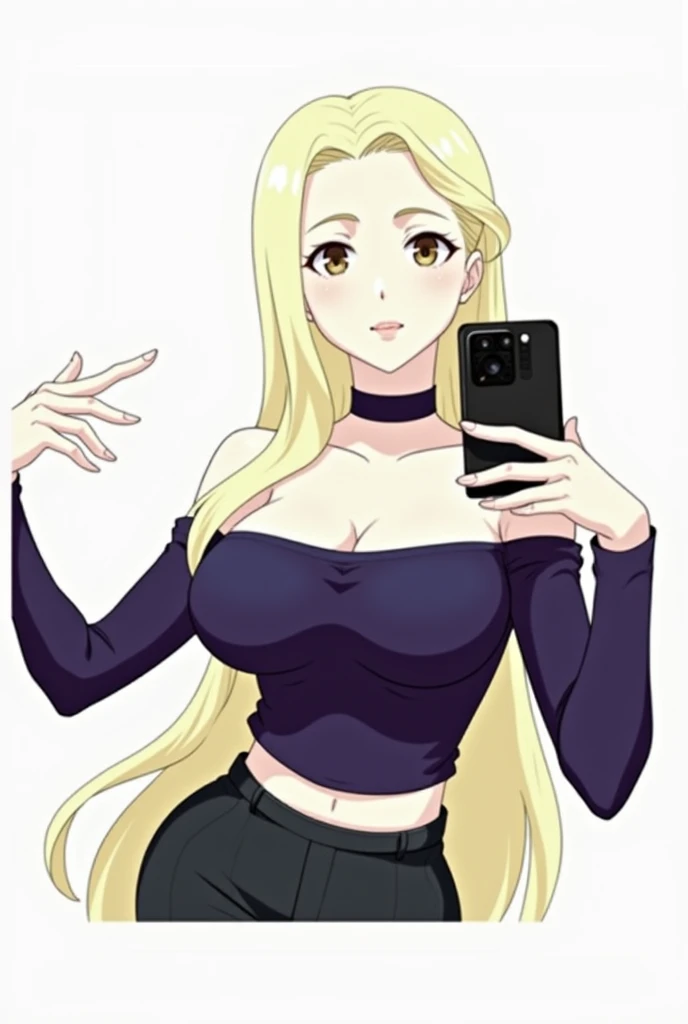 Physically fit adult woman with long blond hair and big breasts anime version