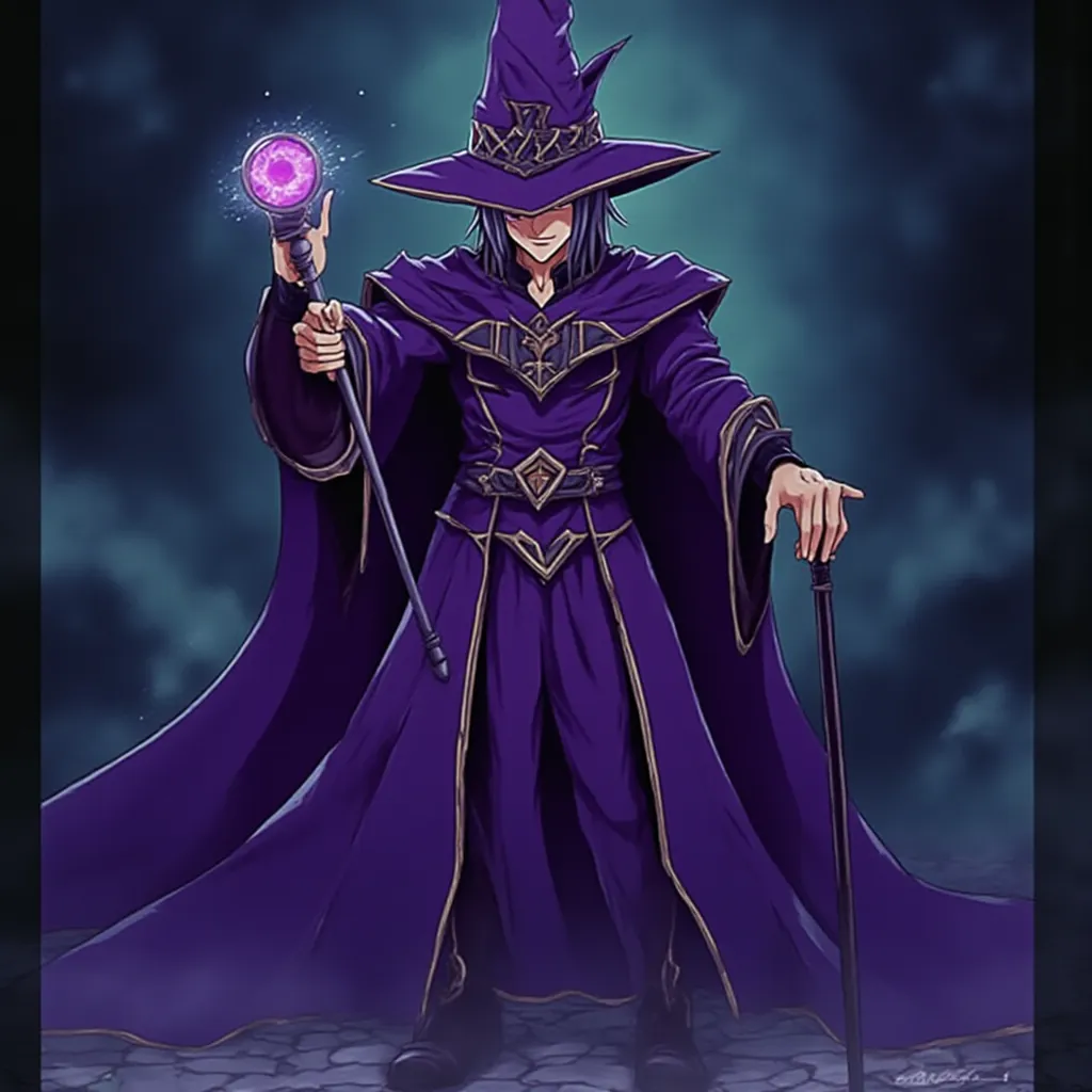 YU-GI-OH carte monstre, le magicien de lumière sombre dans un style de peinture anime Yu-gi-oh duel Monster , anime YU-GI-OH Duel monster, image détaillée.