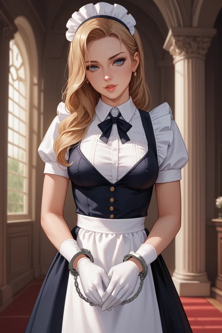  Anime Girl，maid，White Gloves，handcuffs，戴上handcuffs，bondage