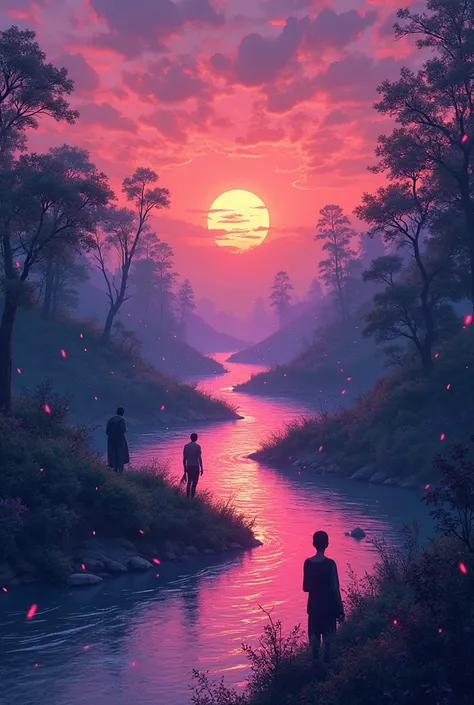  nature ,river , People ,Sunset , ,Synthwave