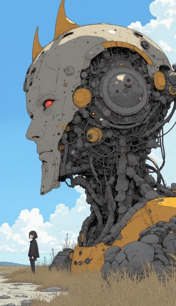 Close up of a large robot statue against the sky,  Digital Art  by Craig Mullins,  Winner of the Art Station contest ,  Digital Art , My portrait, Alexander Ferrameca , Mecha Art, big mech ,  giant anime mecha ,  I was amazed。, Giant mecha robot, anfas My ...