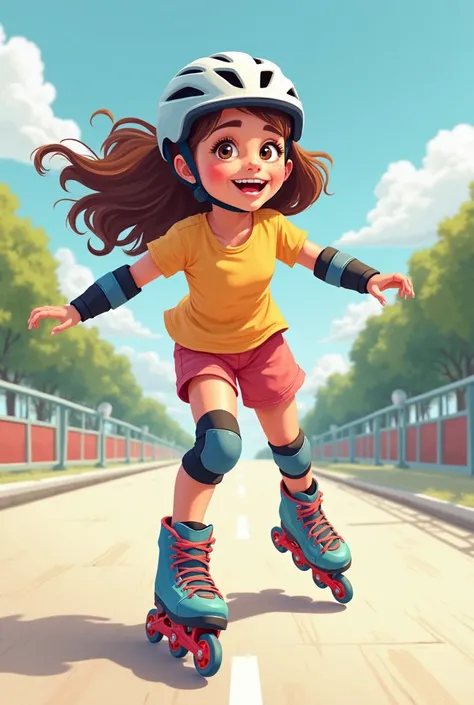 Icon of a girl playing rollerblades with protective gear