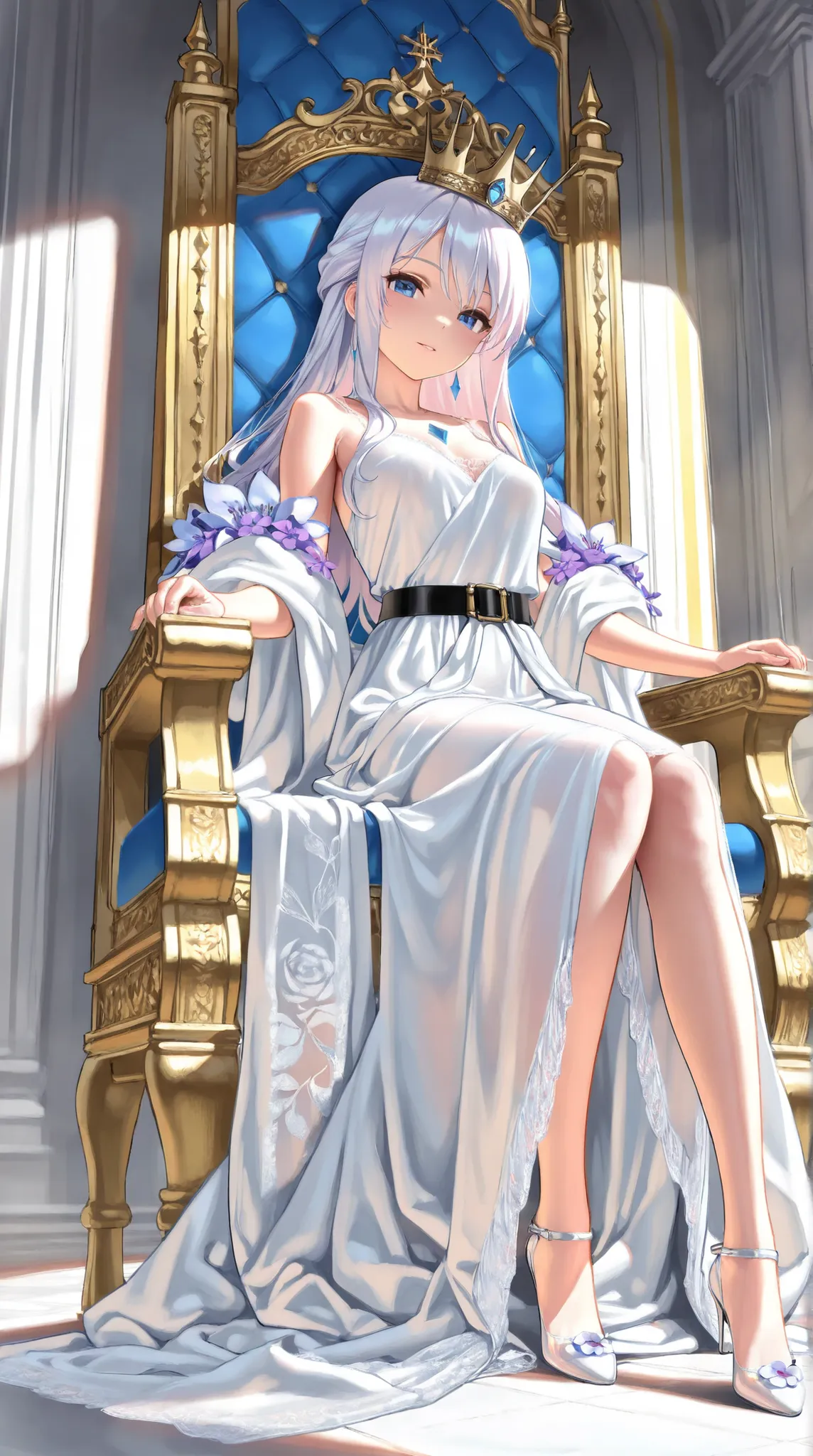 ((Best Quality)),( Ultra High Resolution ),(very well detailed),( detailed description),(( best CG )),(masterpiece), Ultra Detailed Art ,AMAZING PAINTING ART,(Art with Delicate Details:1.5),  woman:1.5, beautiful well-groomed face:1.5, soft, Crown , Sash B...