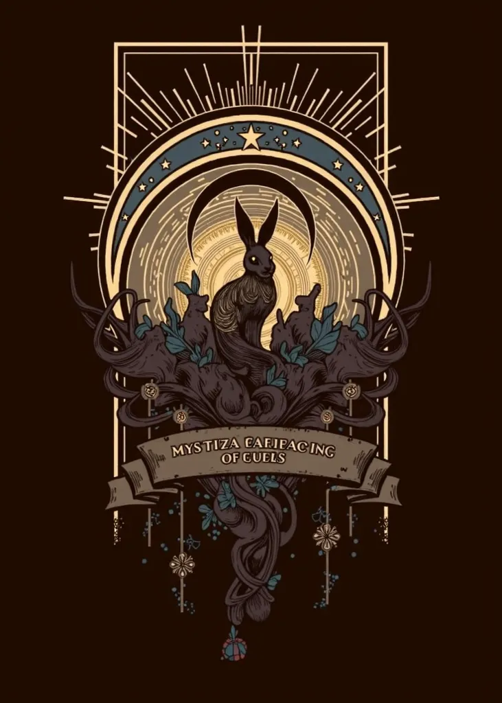 black rabbit,  gold eyes, golden moon on background, Tarot Cards